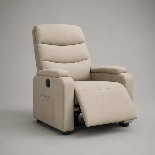 Fauteuil relax manuel en polyester beige à dossier haut, 92 × 96 × 106 cm