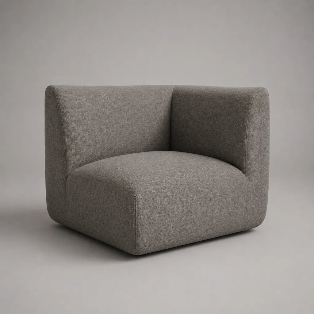 Fauteuil bas une place en tissu gris taupe, 90 × 85 × 75 cm