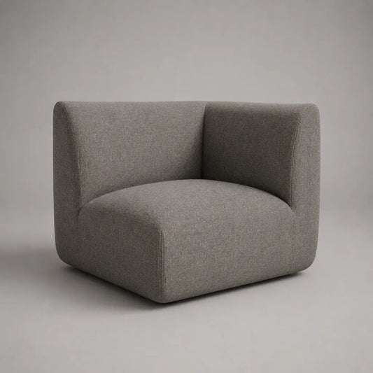 Fauteuil bas une place en tissu gris taupe, 90 × 85 × 75 cm