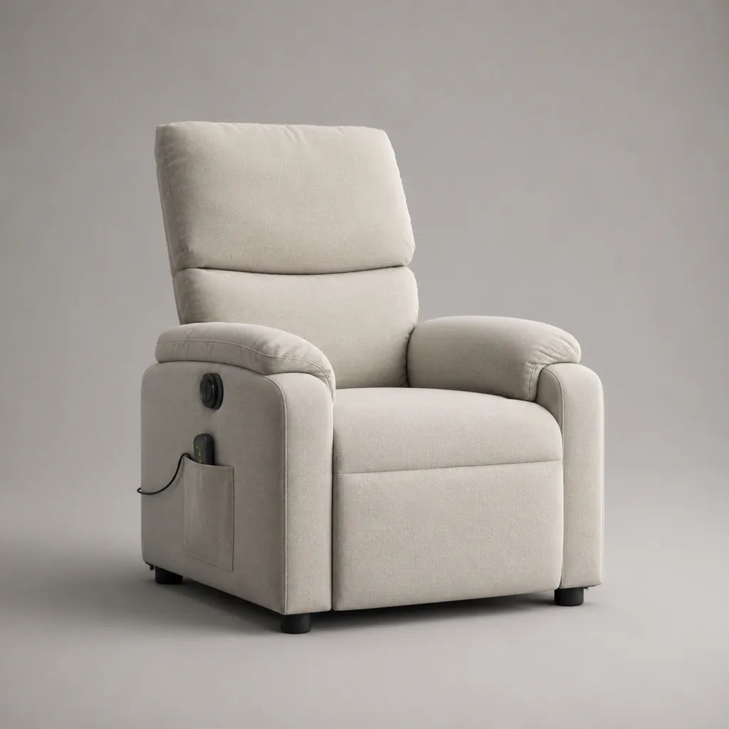 Fauteuil relax électrique inclinable en tissu beige clair avec repose-pieds, 98 × 95 × 105 cm