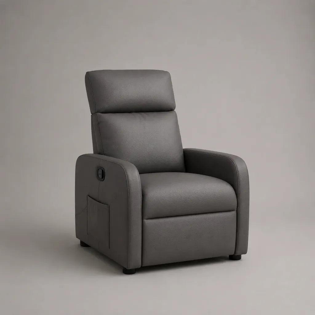 Fauteuil relax manuel en similicuir PU gris à dossier haut, 76 × 90 × 105 cm