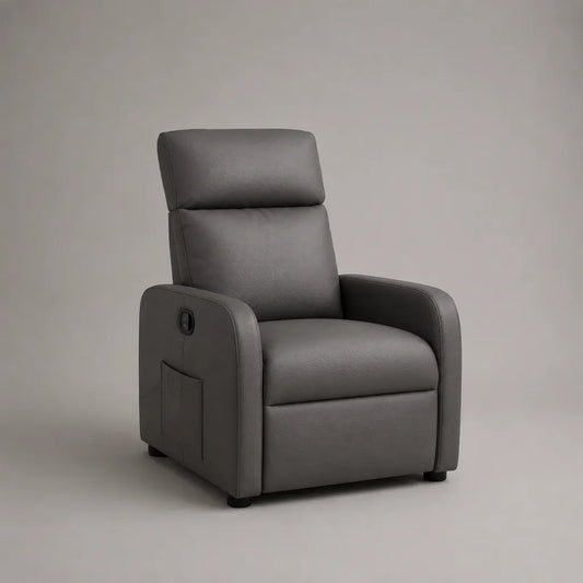 Fauteuil relax manuel en similicuir PU gris à dossier haut, 76 × 90 × 105 cm